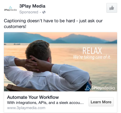 3PlayMedia ad, featuring relaxed man #2 with text overlay: RELAX. We're taking care of it.