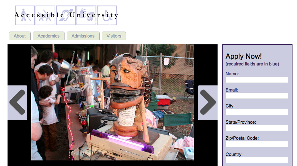 Screen shot of Accessible University Demo site