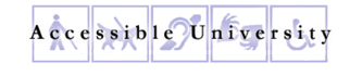 Title: Accessible University - Description: Some images, such as charts and graphs, require a long description that users can opt to read if they want more detail. This logo does require a long description in this particular document, but I've assigned one anyway so we can see what happens to this information during conversion to other formats.   