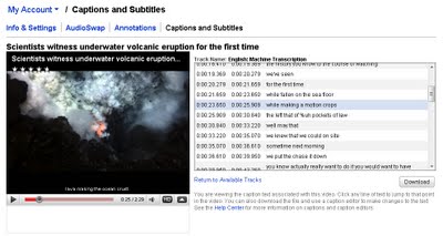 screen shot of the YouTube admin view, with captions displayed in a grid