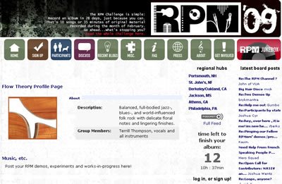 A screen shot of the Flow Theory home page on the RPM Challenge website