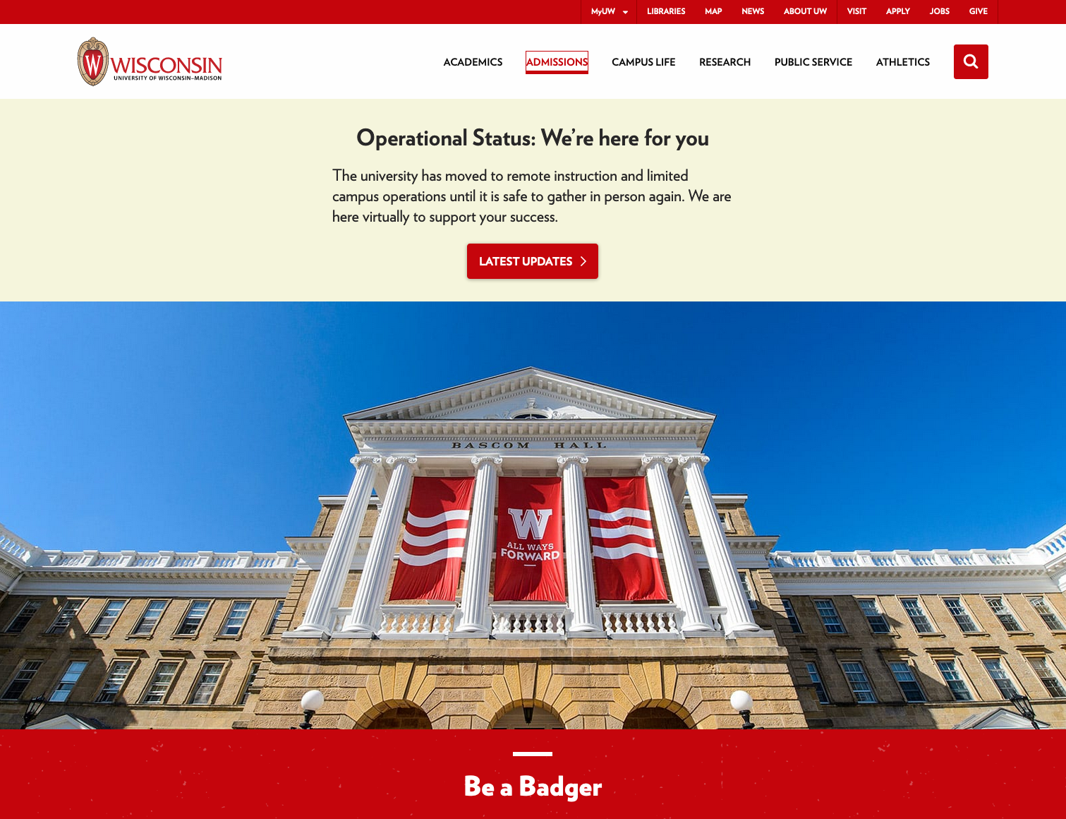 Screen shot of University of Wisconsin home page