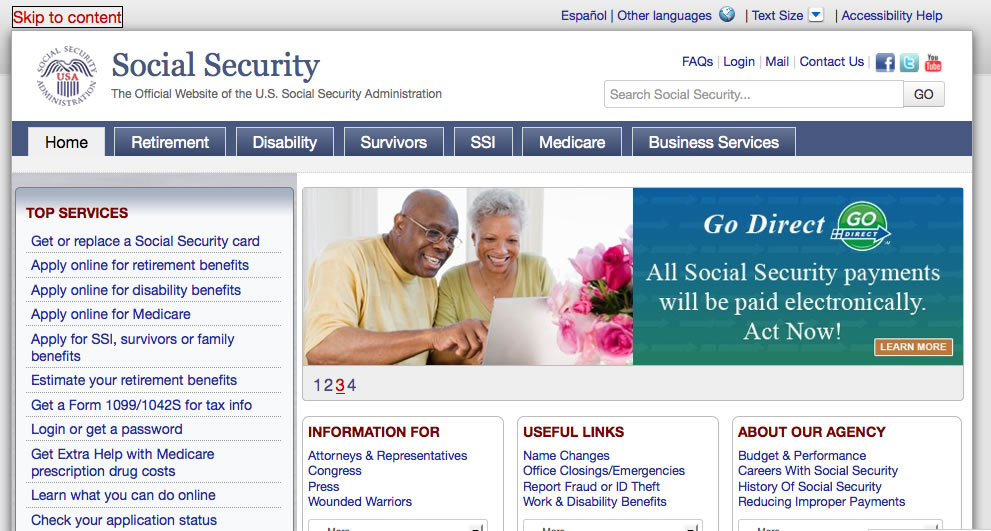 Screen shot of the SSA website