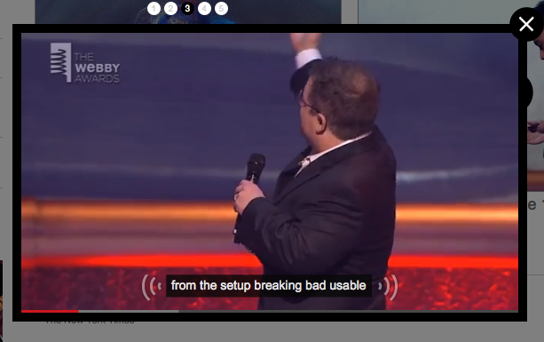 Screen shot of a Webby Awards video, with caption text: from the setup breaking bad usable