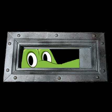 MOATmix logo: An alligator peeking through a speakeasy slot